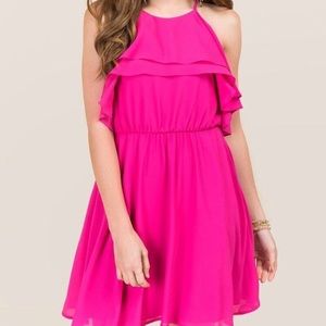 A line Ruffle Neon Pink Dress